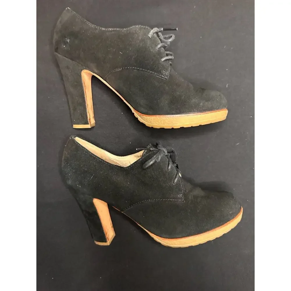 No.04 Talbots Black Suede Lace-Up Oxford Heeled Booties